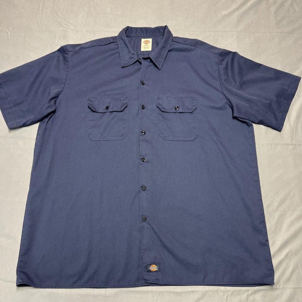 DICKIES MEN'S BLUE BUTTON UP WORK SHIRT SHORT SLEEVE SIZE 2XL 1574NV 2/12/16